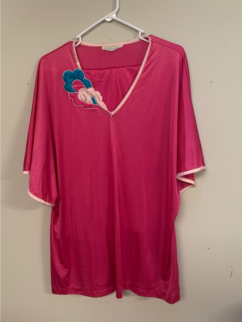 Vintage 70s/80s Fuchsia 2 Piece Pajama Set Appliqué “Collectibles” By JCPenney